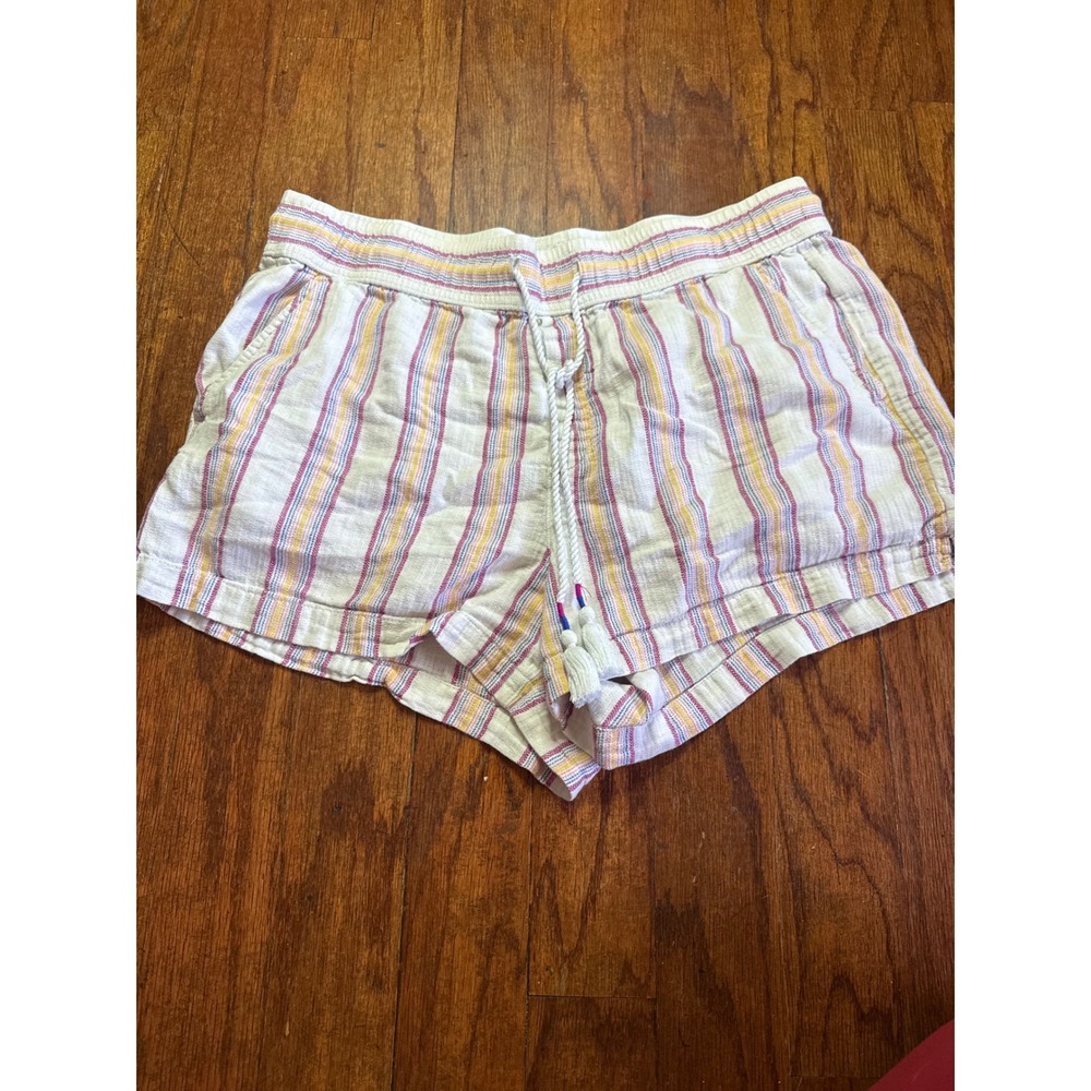 Gap Womens Linen Blend Striped Pull On Shorts Multi Color Tassel Drawstring L
